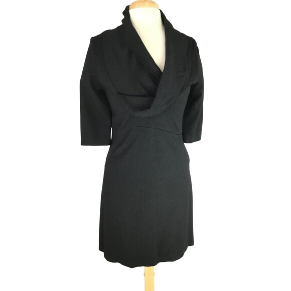 Nature vs Future Ponte Dress sz M Black Stretch Asymmetrical Shawl Neck Artsy US - Picture 9 of 11